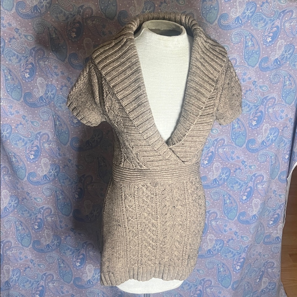 Banana Republic Taupe Knit Sweater Low V-Neck Size Small